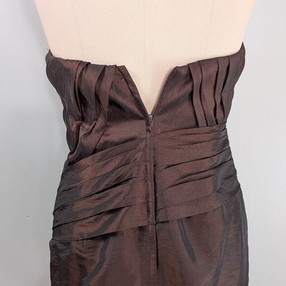 Prom Dress Maxi Gown M Brown Glam Strapless Mermaid Pleat Mother Tie Classic - Picture 6 of 10